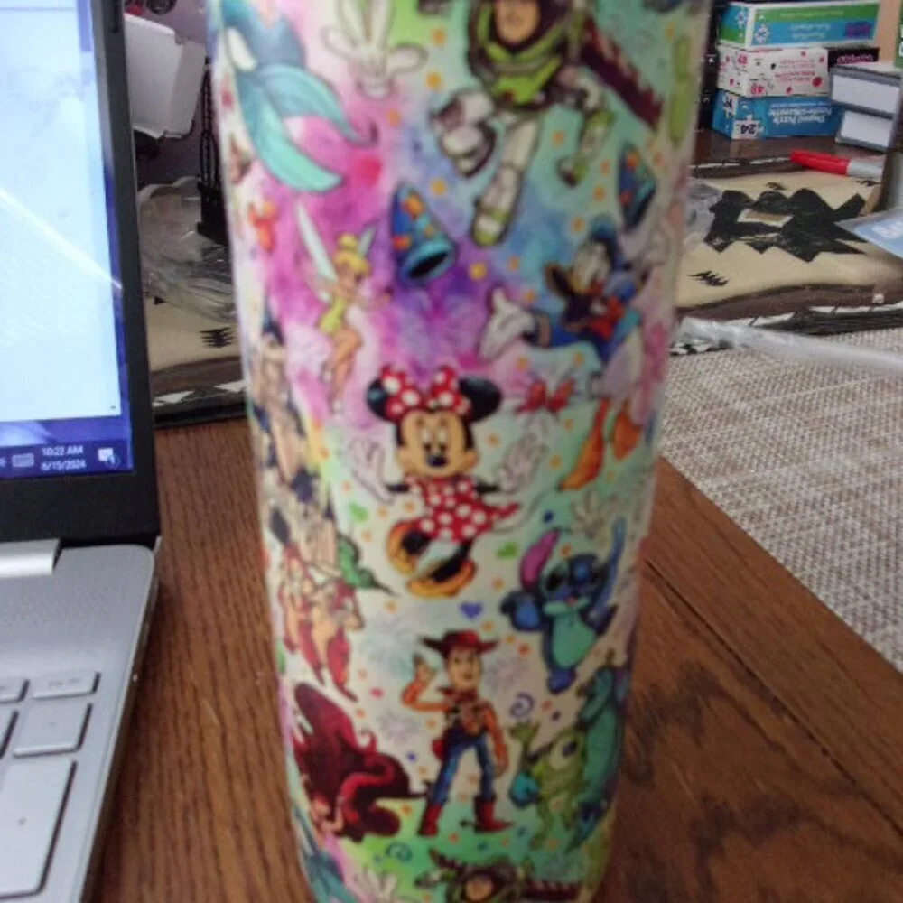 Disney Cartoon Tumbler With Lid And Straw, 20oz Stainless Steel New